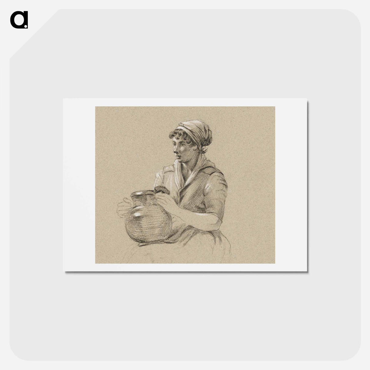 アートポストカード-Sitting girl with a big jug - ジャン ベルナール Postcard.