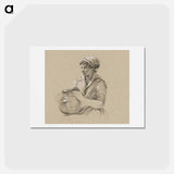 アートポストカード-Sitting girl with a big jug - ジャン ベルナール Postcard.