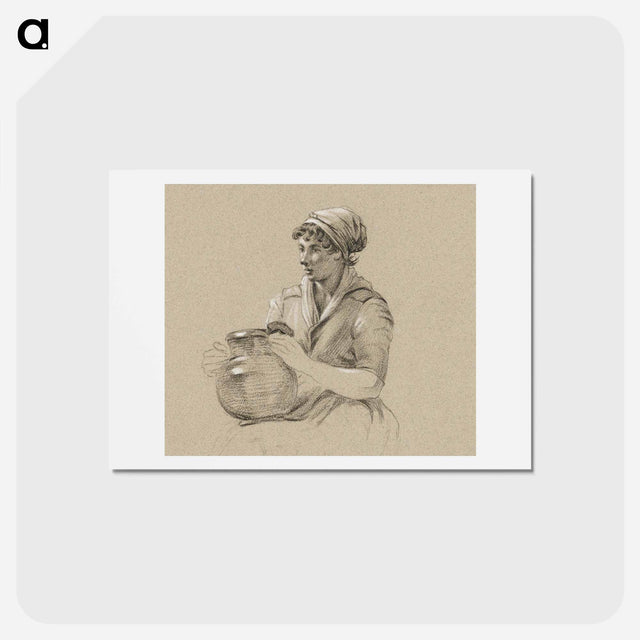 アートポストカード-Sitting girl with a big jug - ジャン ベルナール Postcard.