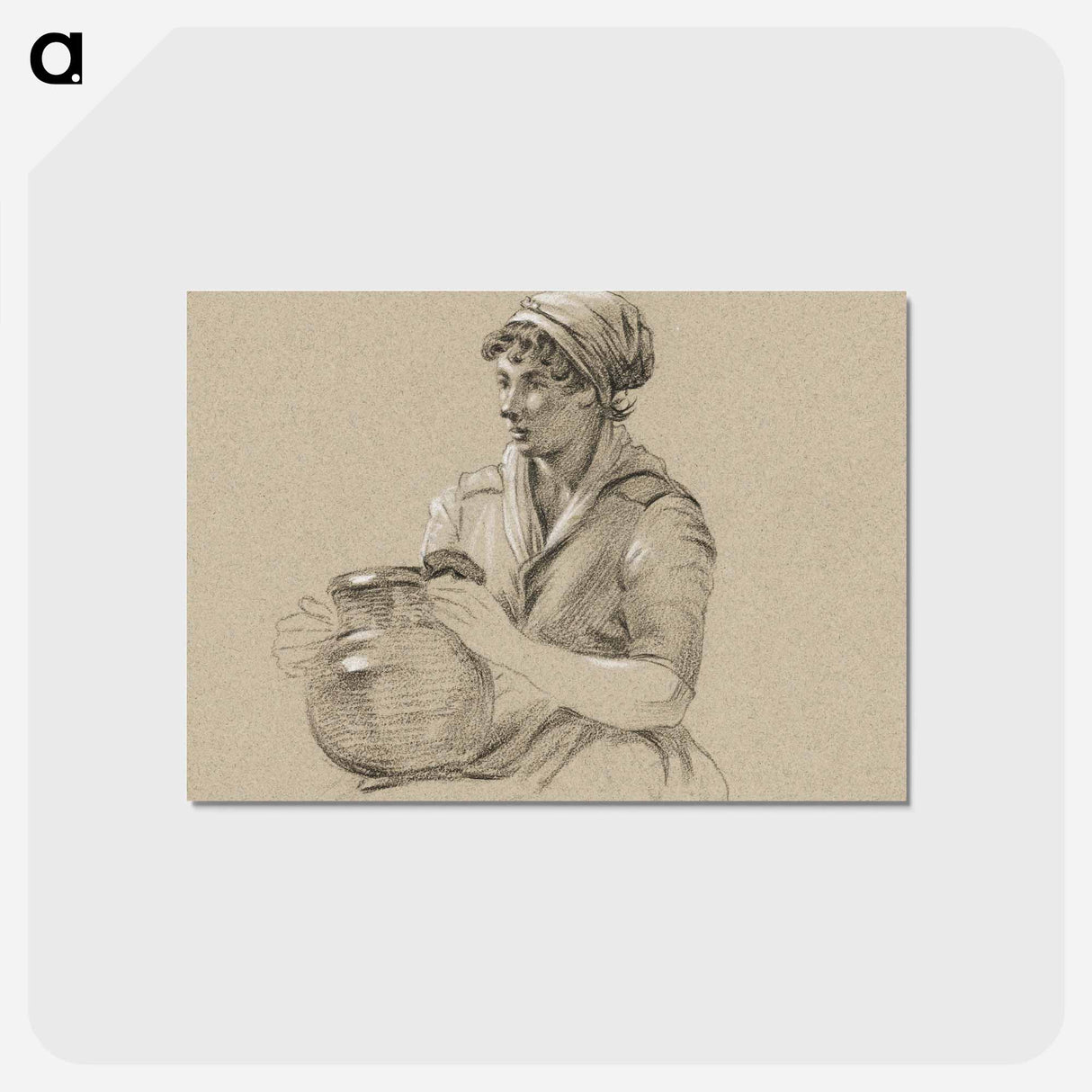 アートポストカード-Sitting girl with a big jug - ジャン ベルナール Postcard.