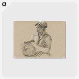 アートポストカード-Sitting girl with a big jug - ジャン ベルナール Postcard.