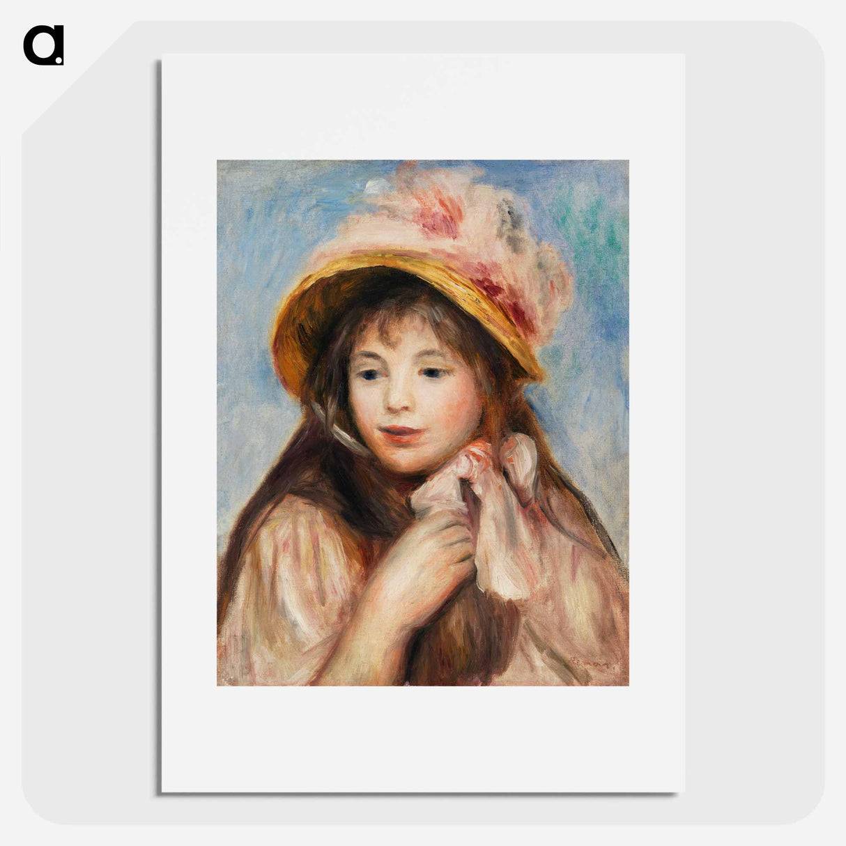 Girl with Pink Bonnet - Pierre-Auguste Renoir Poster.