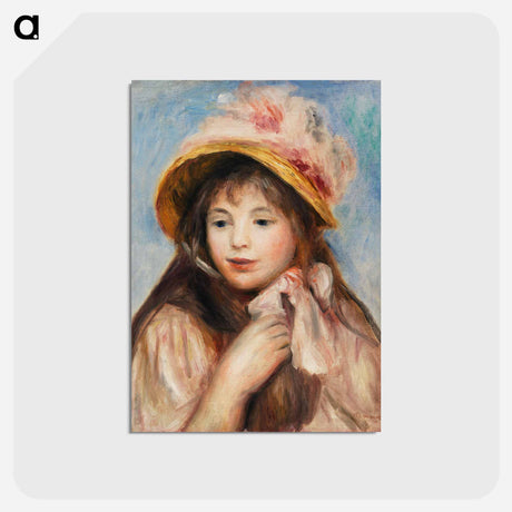 アートポストカード-Girl with Pink Bonnet - ピエール オーギュスト ルノワール Postcard.
