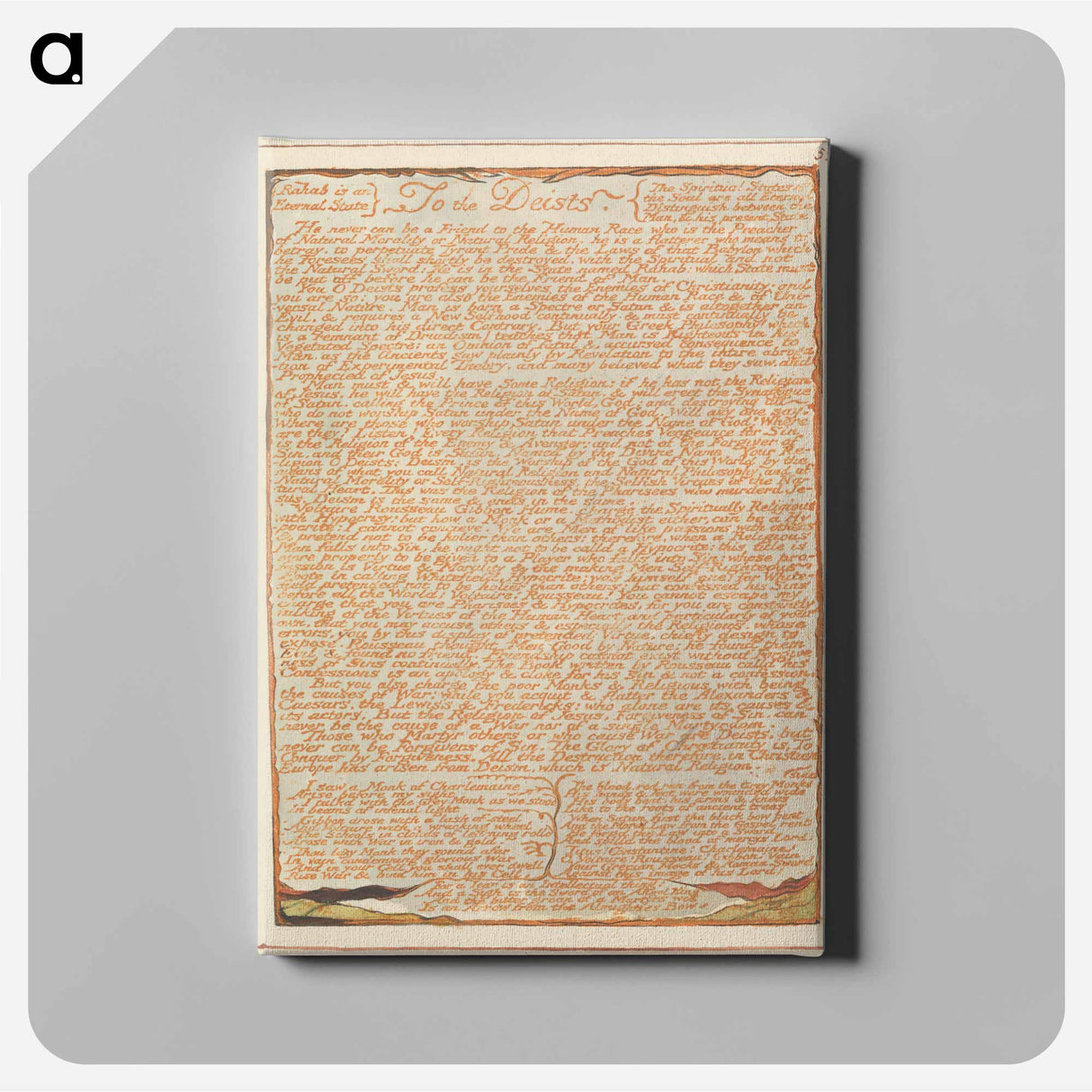 アートパネル-Jerusalem, Plate 52, "To the Deists" - ウィリアム ブレイク Canvas.