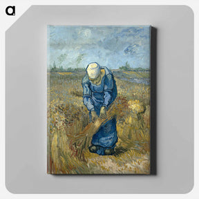 アートパネル-Peasant woman binding sheaves - フィンセント ファン ゴッホ Canvas.