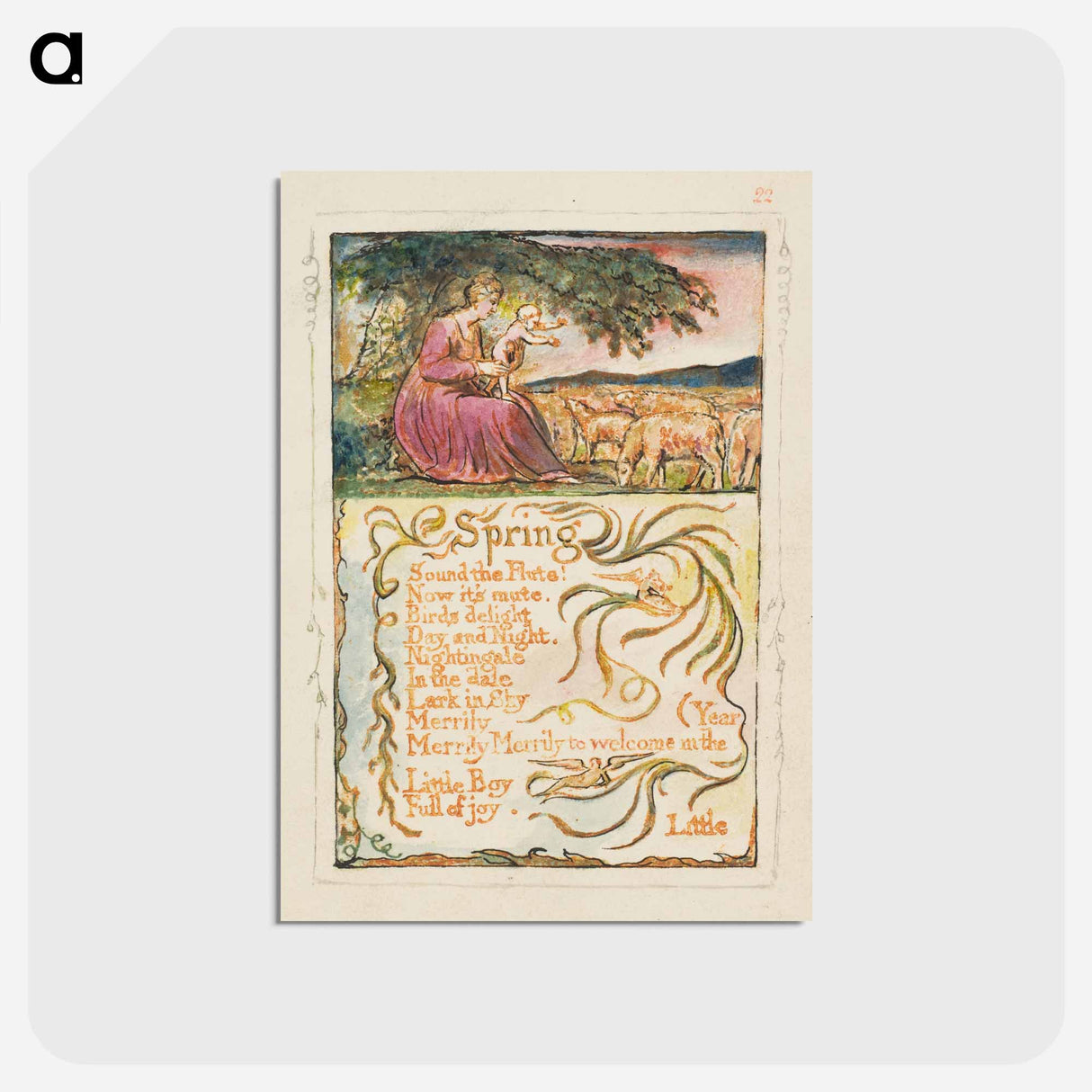 アートポストカード-Songs of Innocence and of Experience: Spring - ウィリアム ブレイク Postcard.