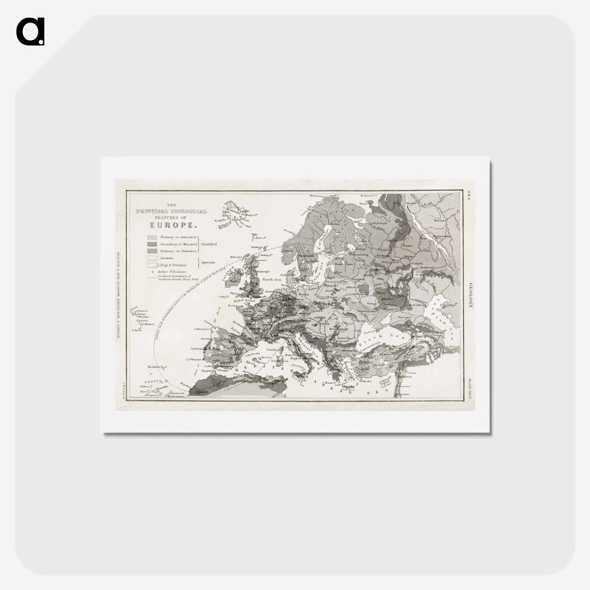 アートポストカード-Geology, The Principal Features of Europe Geological - アンティーク地図 Postcard.