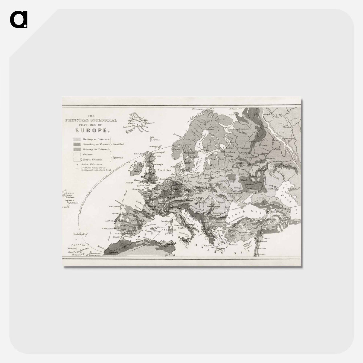 アートポストカード-Geology, The Principal Features of Europe Geological - アンティーク地図 Postcard.
