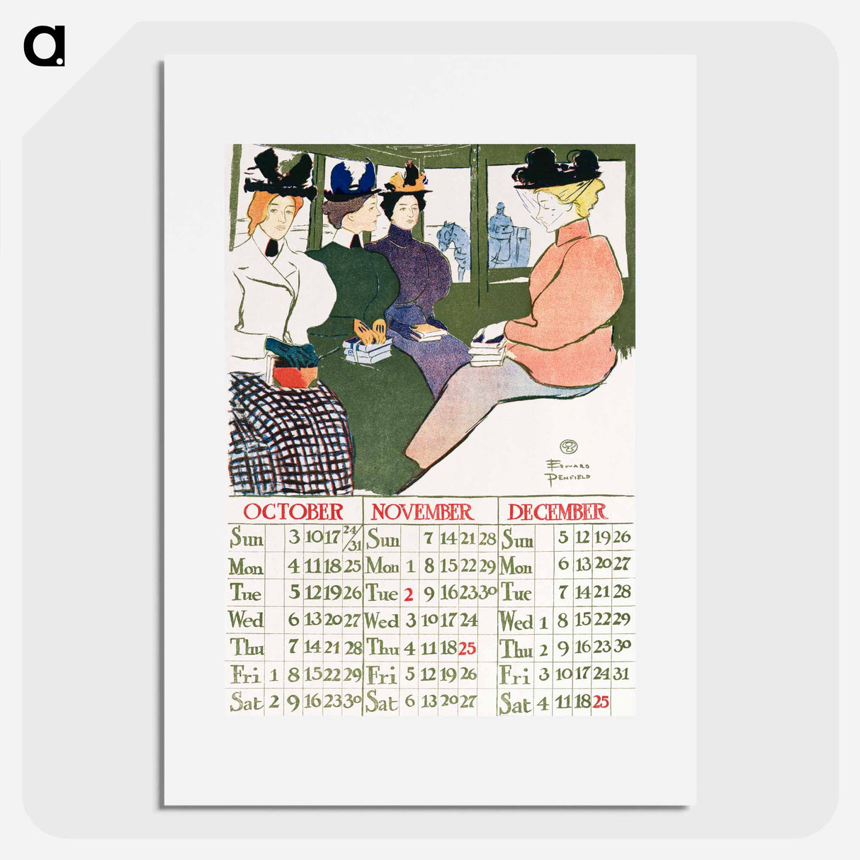 Vintage calendar print by Edward Penfield - エドワード ペンフィールド Poster.