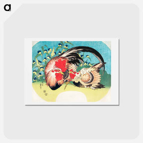 アートポストカード-Rooster, Hen and Chicken with Spiderwort - 葛飾 北斎 Postcard.