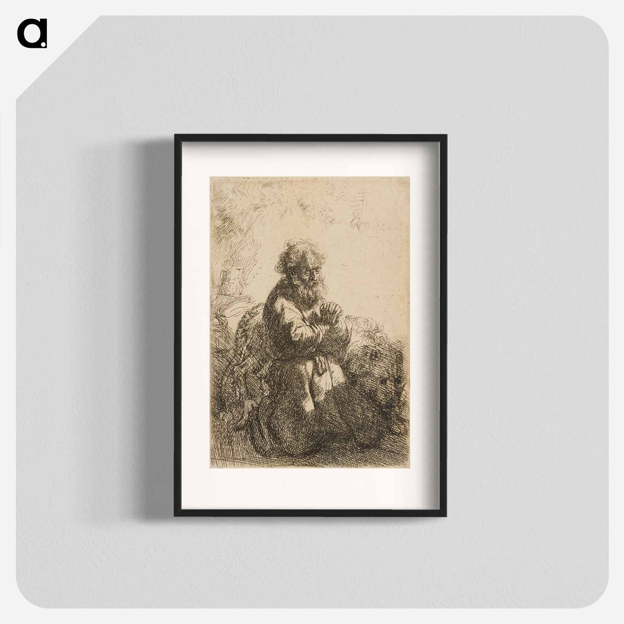 アートポスター-Saint Jerome Kneeling in Prayer, Looking Down - レンブラント ファン レイン Poster.