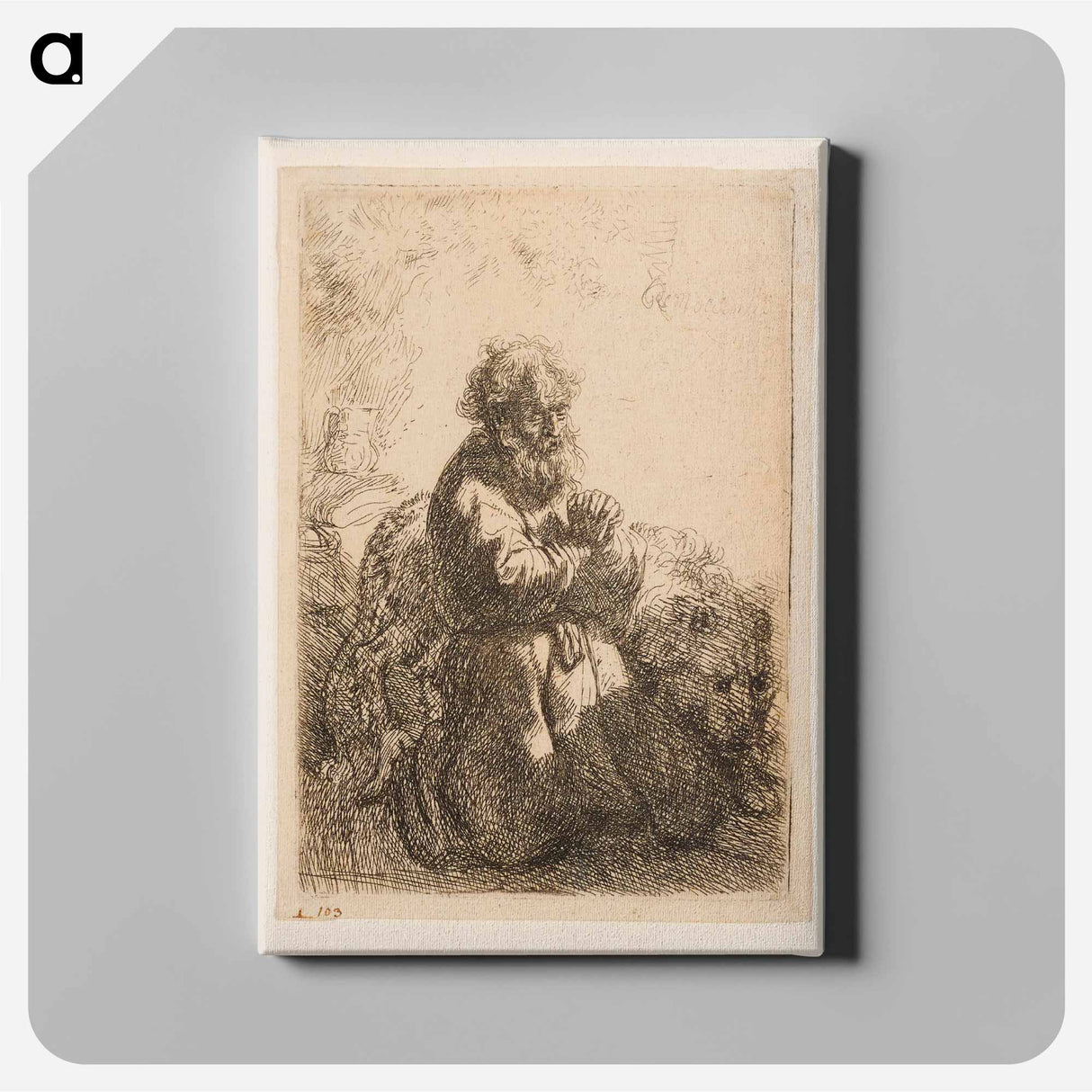 Saint Jerome Kneeling in Prayer, Looking Down - Rembrandt van Rijn Canvas.