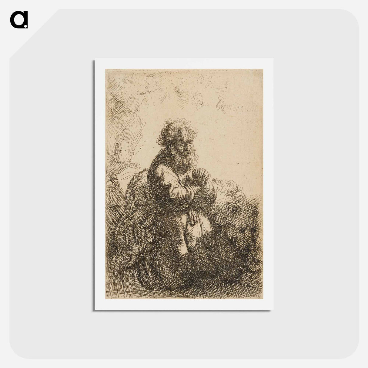 アートポストカード-Saint Jerome Kneeling in Prayer, Looking Down - レンブラント ファン レイン Postcard.