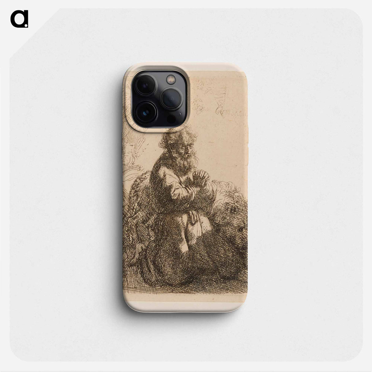 Saint Jerome Kneeling in Prayer, Looking Down - レンブラント ファン レイン Phone Case.