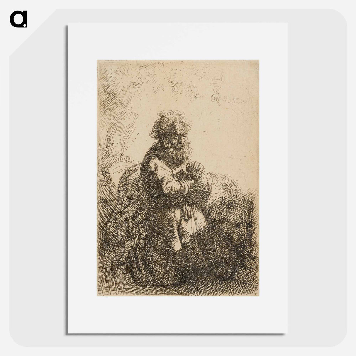 アートポスター-Saint Jerome Kneeling in Prayer, Looking Down - レンブラント ファン レイン Poster.