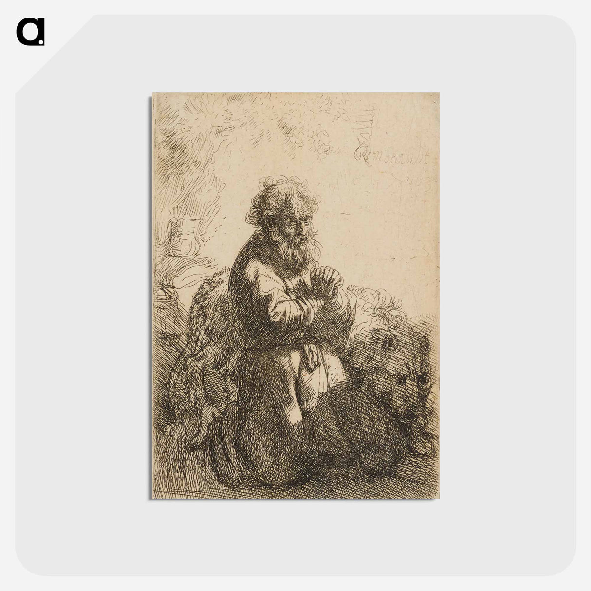 アートポストカード-Saint Jerome Kneeling in Prayer, Looking Down - レンブラント ファン レイン Postcard.