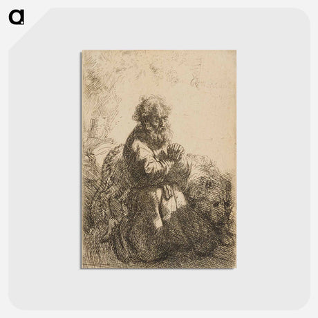 アートポストカード-Saint Jerome Kneeling in Prayer, Looking Down - レンブラント ファン レイン Postcard.
