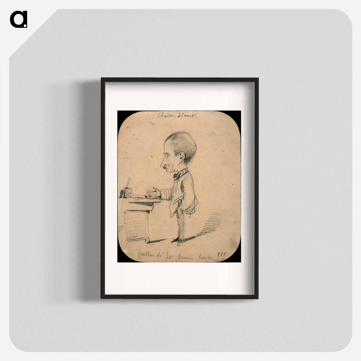 Caricature of a Man Standing by Desk (recto); Sketch of Male Head in Profile (verso) - クロード モネ Poster.