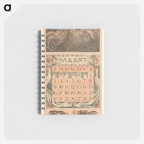 アートメモ帳-Kalenderblad maart met twee hanen - テオ ヴァン ホイテマ Memo.