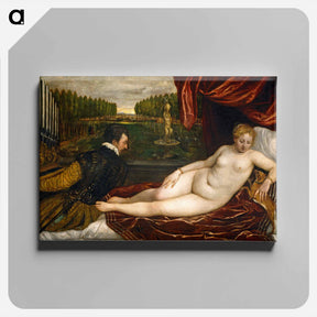アートパネル-Venus and an Organist and a Little Dog - ティツィアーノ ヴェチェッリオ Canvas.