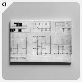 アートパネル-Design for a house and studio for Bertalan Pór, elevations and plans - テオ ファン ドゥースブルフ Canvas.