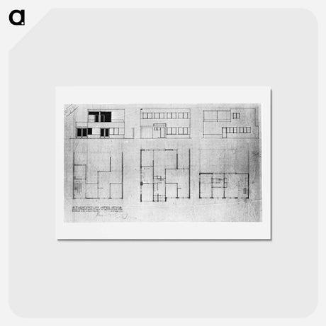 アートポストカード-Design for a house and studio for Bertalan Pór, elevations and plans - テオ ファン ドゥースブルフ Postcard.