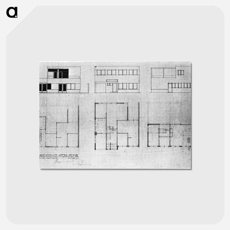 アートポストカード-Design for a house and studio for Bertalan Pór, elevations and plans - テオ ファン ドゥースブルフ Postcard.
