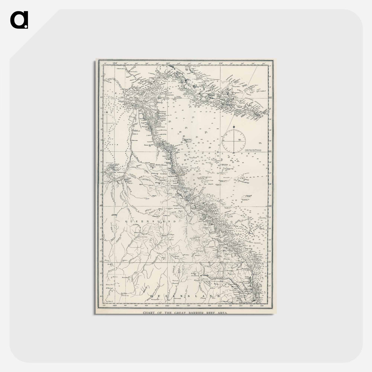 アートポストカード-Chart of the Great Barrier Reef Area - アンティーク地図 Postcard.