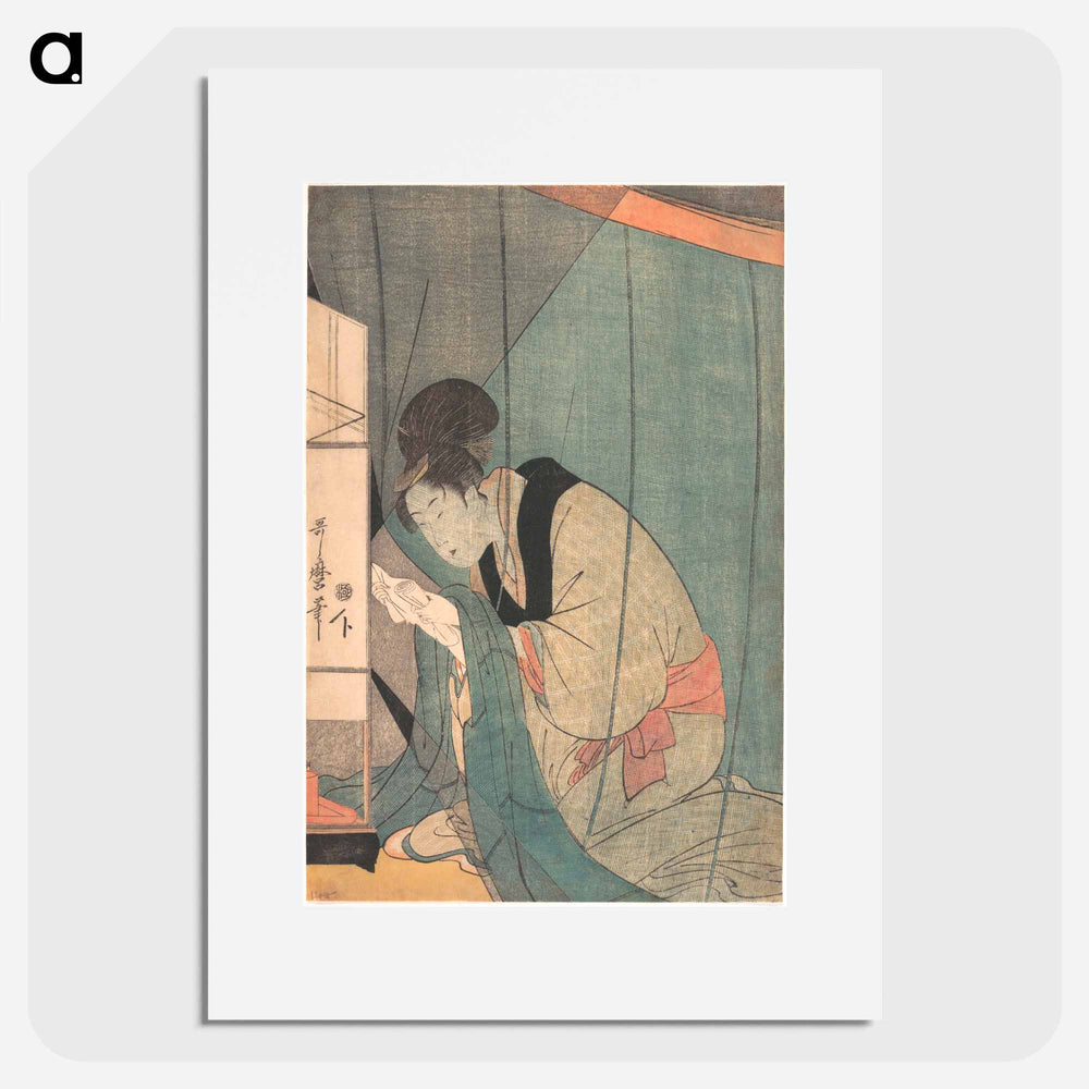 Woman Reading a Letter under a Mosquito Net - 喜多川 歌麿 Poster.