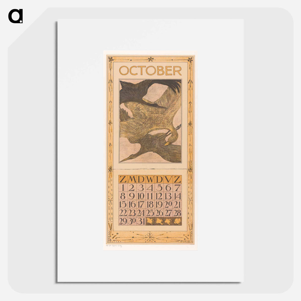 Kalenderblad oktober met drie vogels - テオ ヴァン ホイテマ Poster.