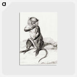 アートポストカード-Sitting monkey, eating a fruit - ジャン ベルナール Postcard.
