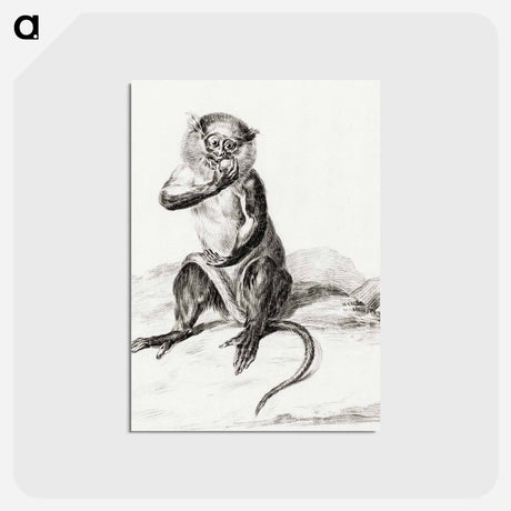 アートポストカード-Sitting monkey, eating a fruit - ジャン ベルナール Postcard.