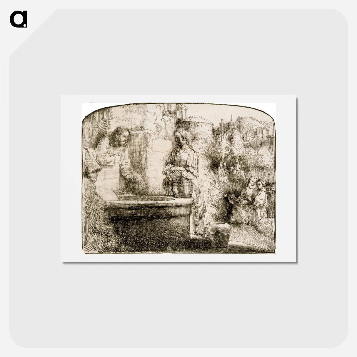 アートポストカード-Christ and the woman of samaria - レンブラント ファン レイン Postcard.