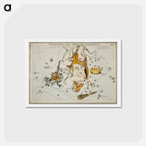アートポストカード-Sidney Hall’s astronomical chart illustration of the Hercules and the Corona Borealis - アンティーク地図 Postcard.