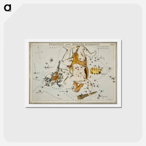 アートポストカード-Sidney Hall’s astronomical chart illustration of the Hercules and the Corona Borealis - アンティーク地図 Postcard.