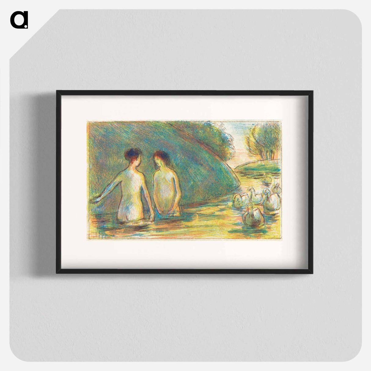 Bathers Tending Geese - カミーユ ピサロ Poster.