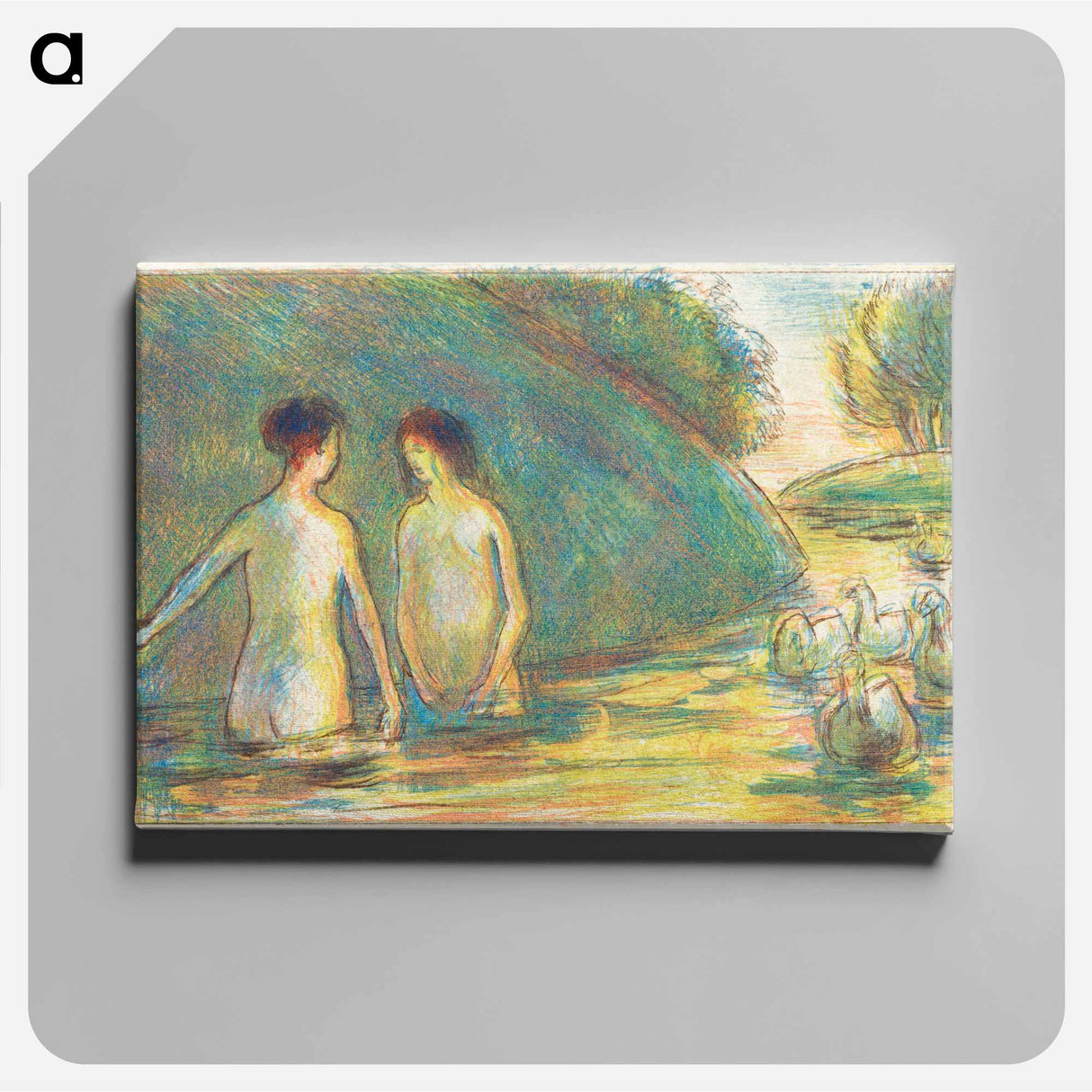 Bathers Tending Geese - カミーユ ピサロ Canvas.