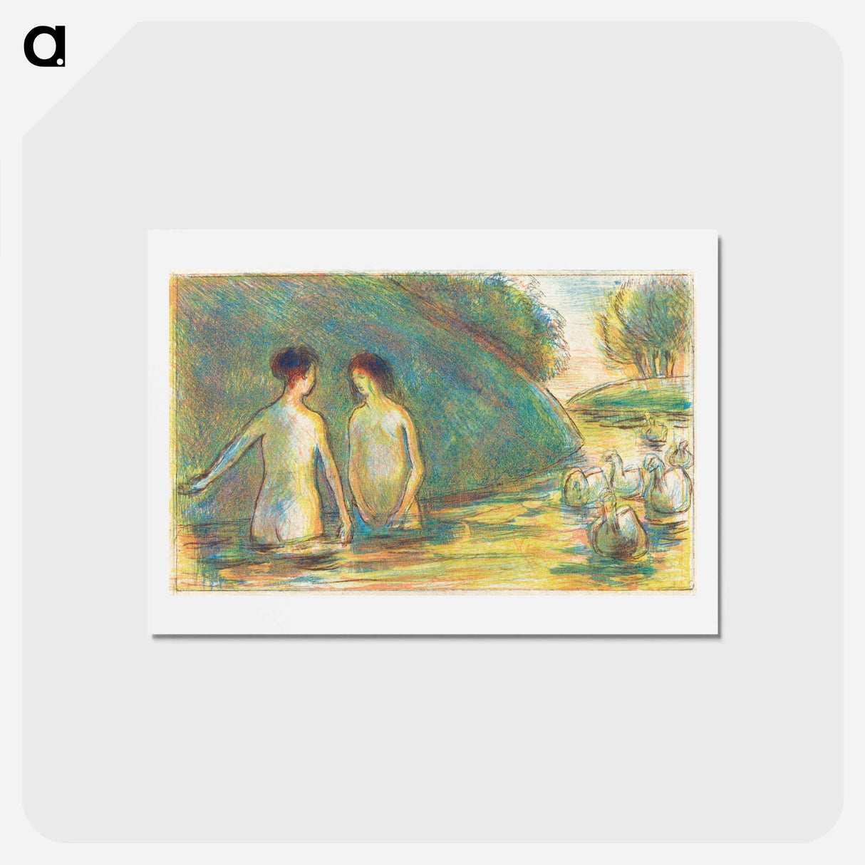 アートポストカード-Bathers Tending Geese - カミーユ ピサロ Postcard.