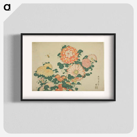 アートポスター-Hokusai's chrysanthemums and bees - 葛飾 北斎 Poster.