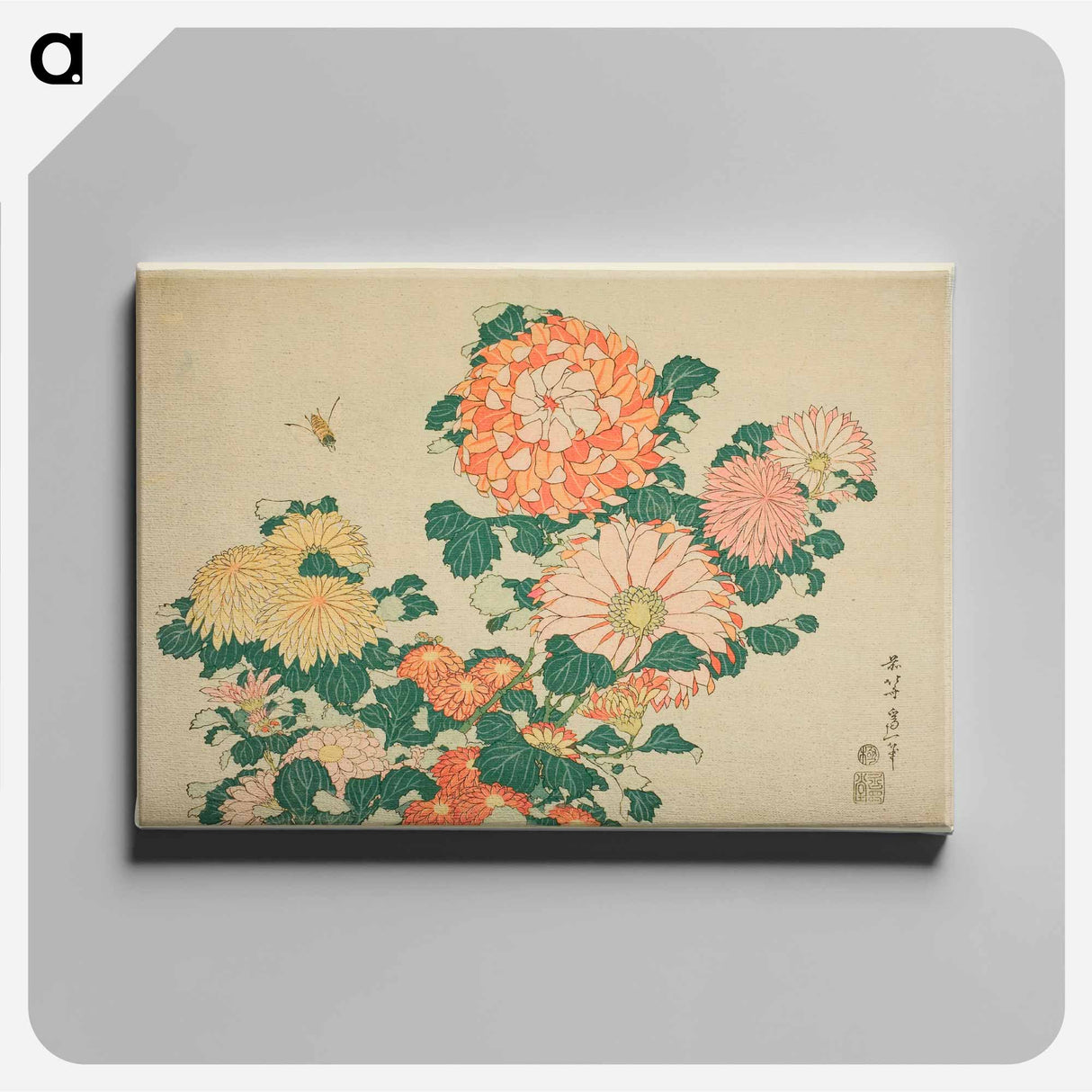 Hokusai's chrysanthemums and bees - 葛飾 北斎 Canvas.