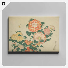 アートパネル-Hokusai's chrysanthemums and bees - 葛飾 北斎 Canvas.
