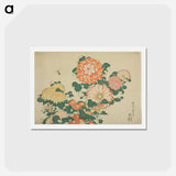 アートポストカード-Hokusai's chrysanthemums and bees - 葛飾 北斎 Postcard.