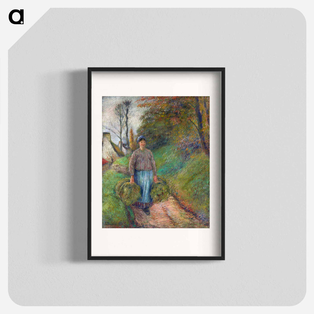 Peasant Woman Carrying Two Bundles of Hay - Camille Pissarro Poster.