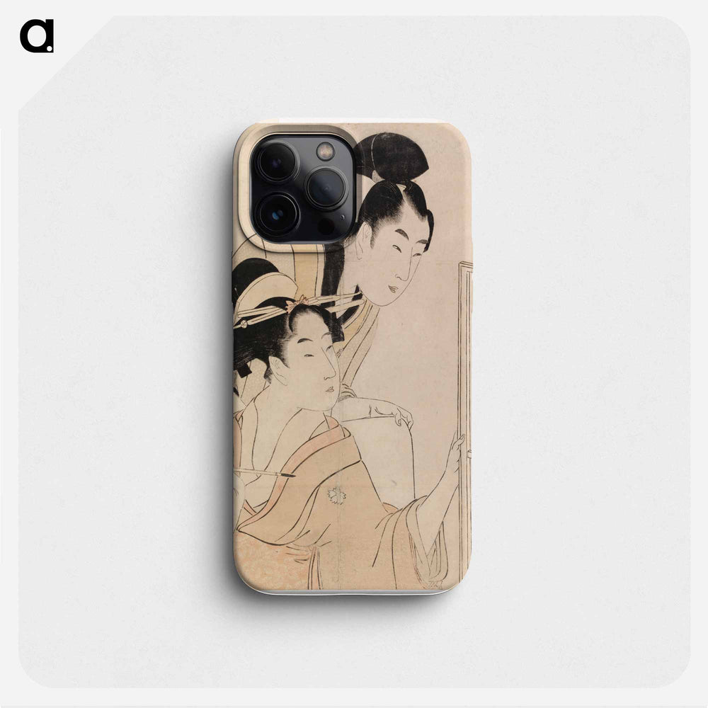 Young couple in front of a screen - 喜多川 歌麿 Phone Case.