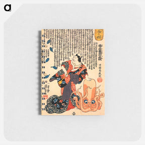 アートメモ帳-A cat dressed as a woman tapping the head of an octopus - 歌川 国芳 Memo.