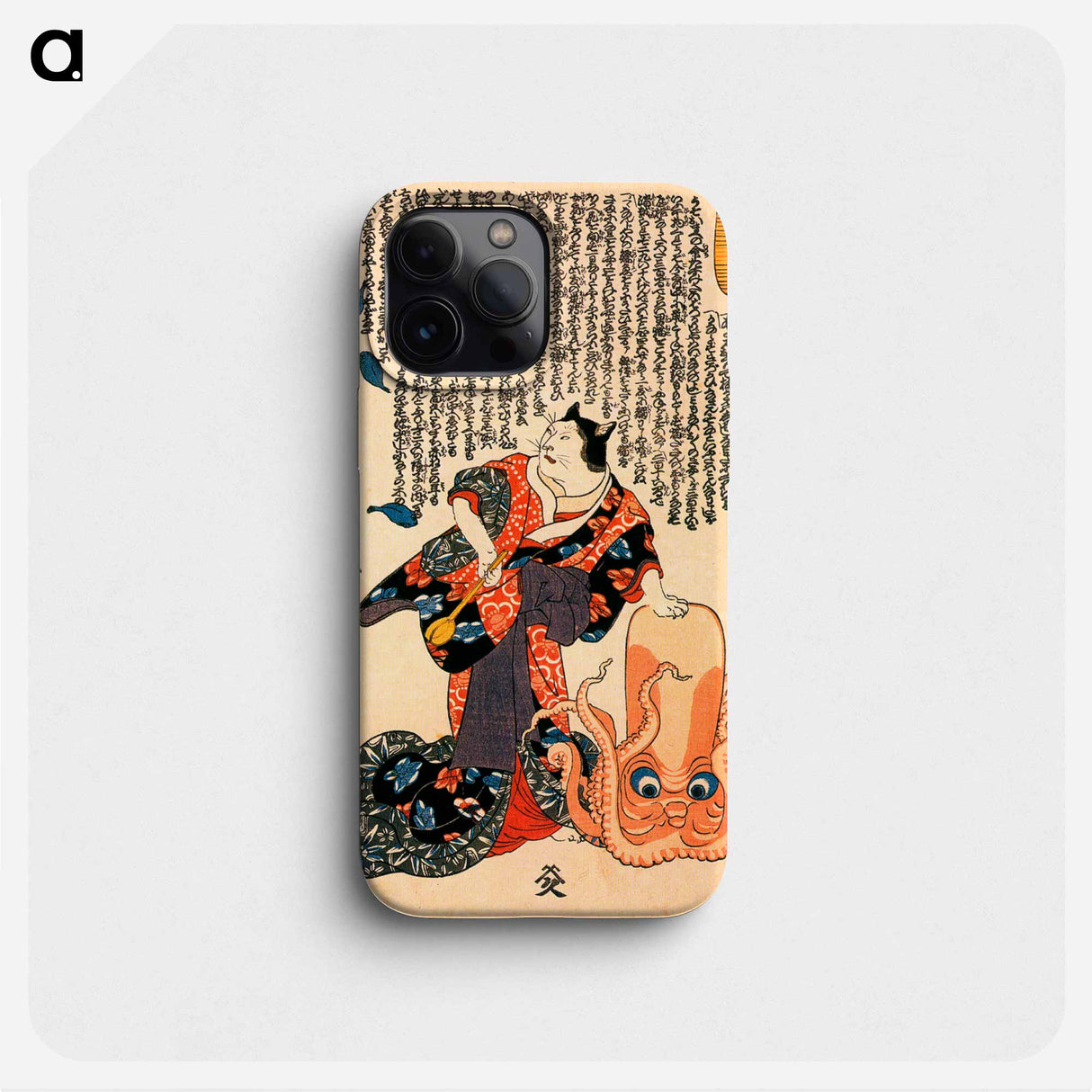 A cat dressed as a woman tapping the head of an octopus - Utagawa Kuniyoshi Phone Case.