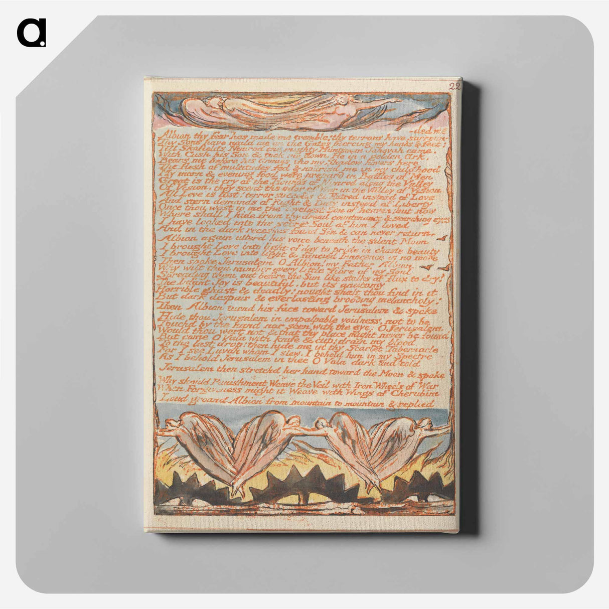 アートパネル-Jerusalem, Plate 22, "Albion thy Fear has made me tremble" - ウィリアム ブレイク Canvas.