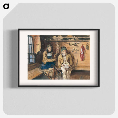 アートポスター-Frau von Allmen and an Unidentified Man in an Interior from Splendid Mountain Watercolours Sketchbook - ジョン シンガー サージェント Poster.