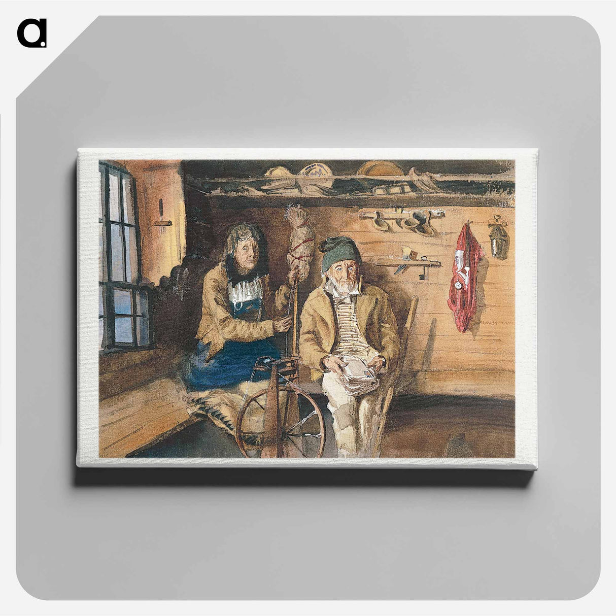 Frau von Allmen and an Unidentified Man in an Interior from Splendid Mountain Watercolours Sketchbook - John Singer Sargent Canvas.