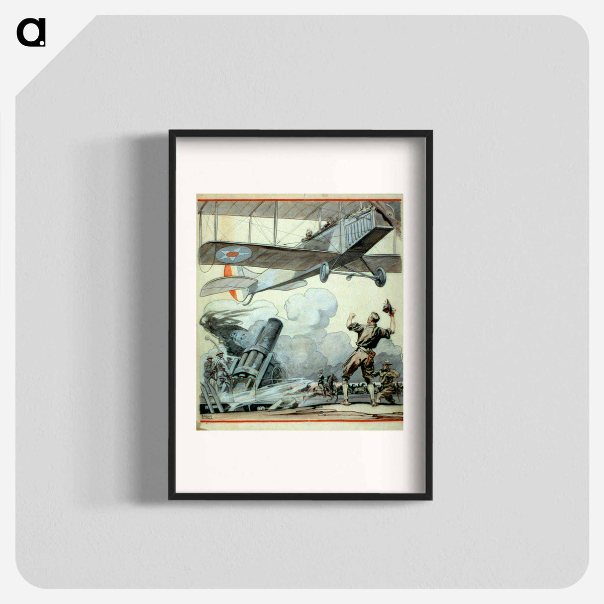 Airplane, artillery gun, and soldiers - Edward Penfield Poster.